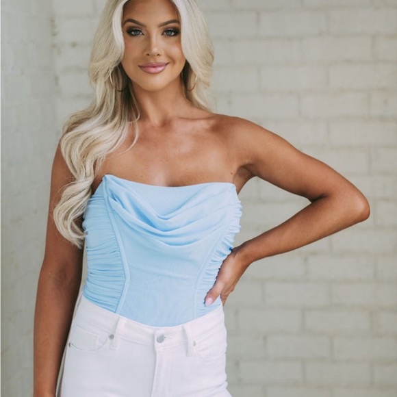 These three boutique blue structured cowl bodysuit - Picture 2 of 5